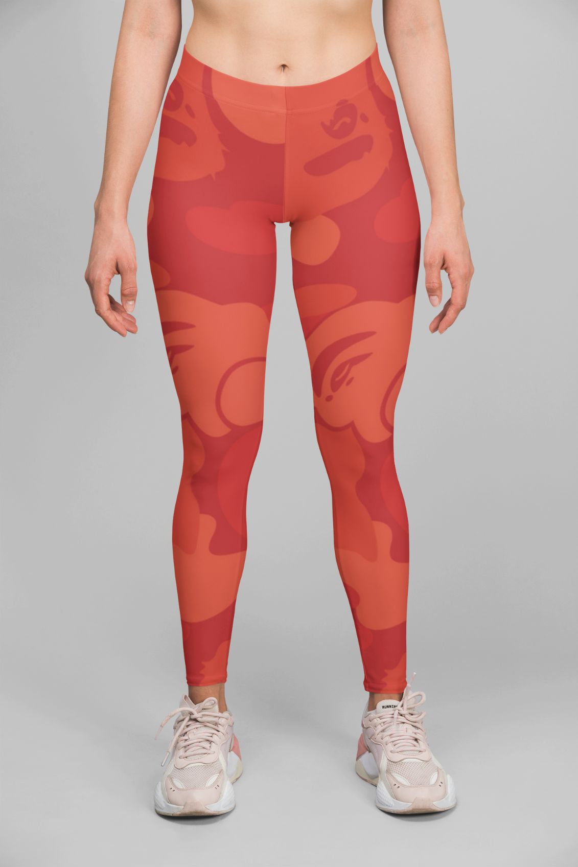 Sky Felix Alpine Red Retro Leggings featuring vibrant red and retro-inspired design, shown on a model.