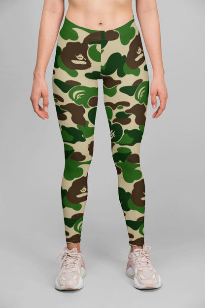 Sky Felix army camo leggings with a fitted design, featuring a green and brown camouflage pattern, displayed on a white background.