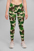 Sky Felix army camo leggings with a fitted design, featuring a green and brown camouflage pattern, displayed on a white background.