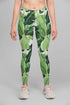 Sky Felix banana leaves pattern fitted waist sweater leggings with T-shirt design, featuring vibrant botanical leaf print.