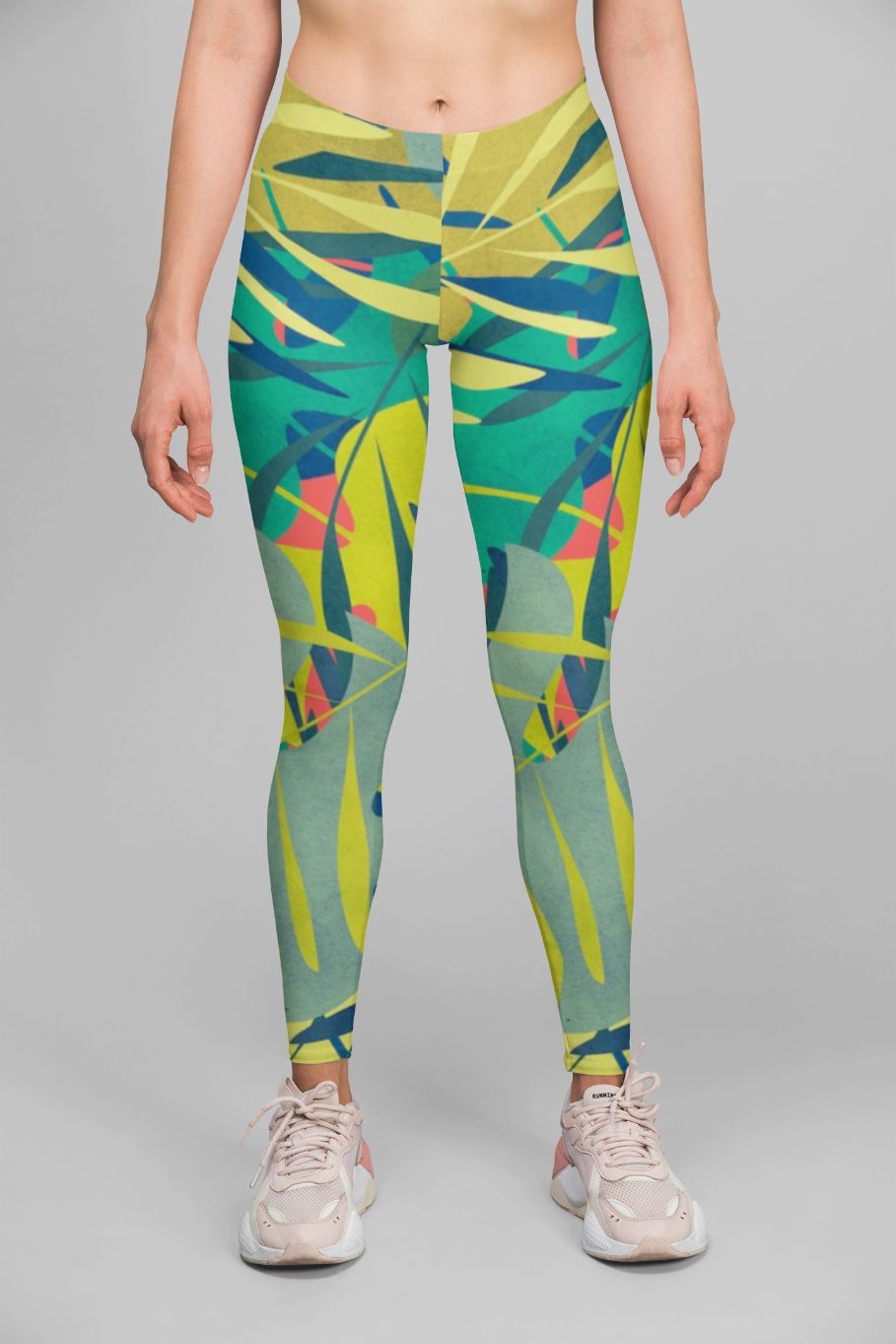Sky Felix Eden in Scene leggings featuring a colorful, artistic design on a comfortable T-shirt.