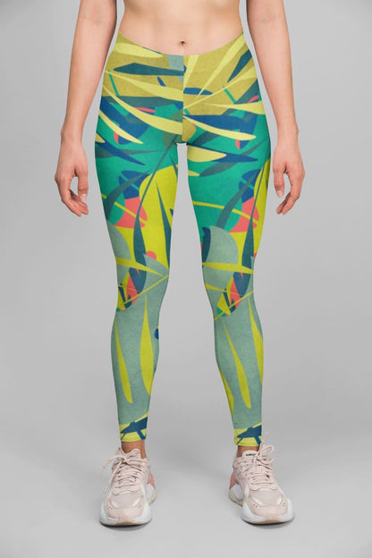 Sky Felix Eden in Scene leggings featuring a colorful, artistic design on a comfortable T-shirt.