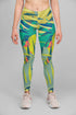 Sky Felix Eden in Scene leggings featuring a colorful, artistic design on a comfortable T-shirt.