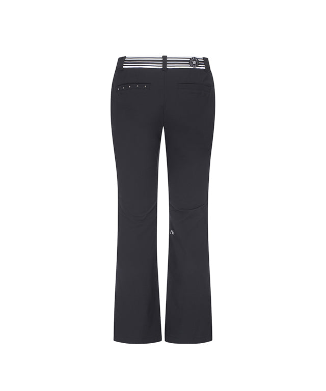Black women’s golf pants by Amethyst Lucy featuring banding and point boost cut design, ideal for activewear and sports.