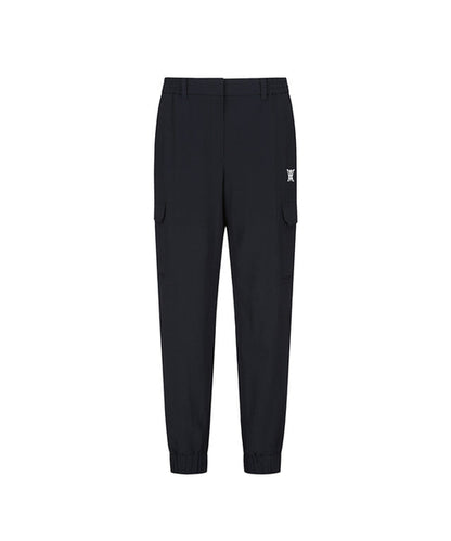 Black women’s deformation mesh jogger long pants by Amethyst Lucy, featuring a comfortable fit and stylish design for active wear.