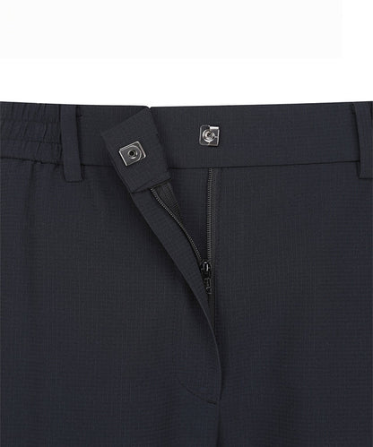 Black women’s deformation mesh jogger long pants by Amethyst Lucy, featuring a stretchy, breathable fabric and relaxed fit.