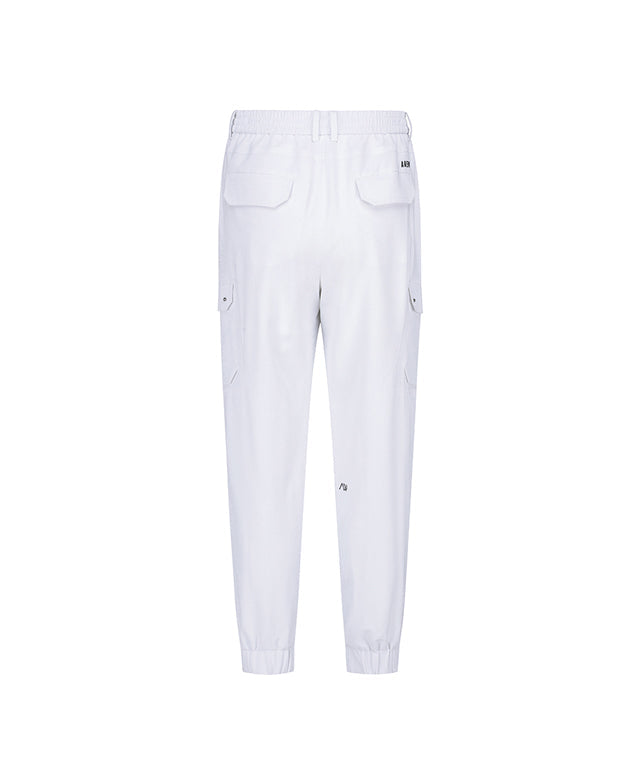 White women’s deformation mesh jogger long pants by Amethyst Lucy, stylish athletic trousers for active wear.
