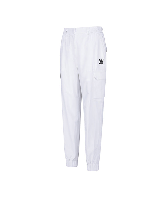 Women’s white deformation mesh jogger long pants by Amethyst Lucy, stylish athletic pants featuring a comfortable fit and breathable fabric.