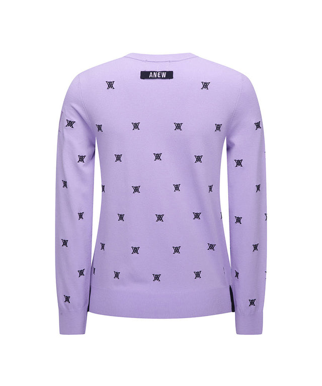Women wearing a lavender monogram logo pullover sweater from Start2Finish, showcasing a stylish blouse and matching accessories.