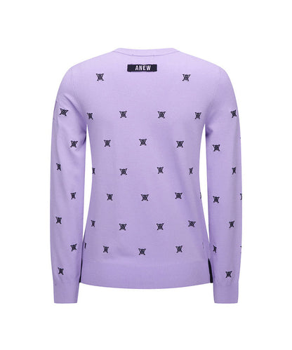 Women wearing a lavender monogram logo pullover sweater from Start2Finish, showcasing a stylish blouse and matching accessories.