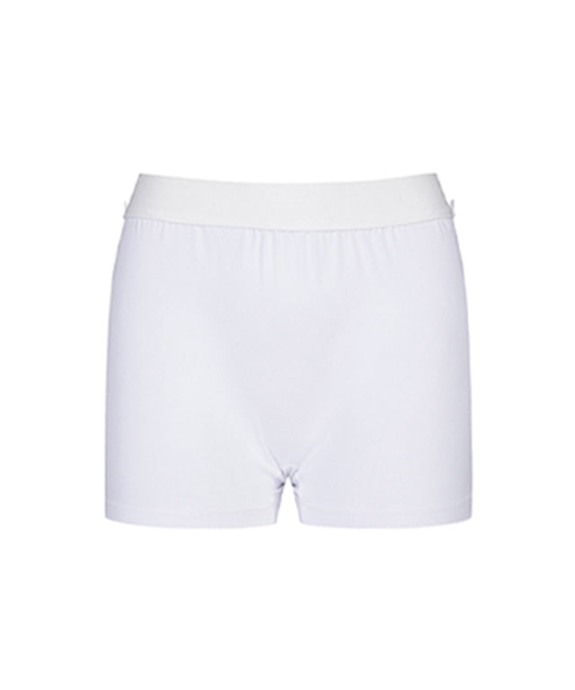 Women’s white preppy golf skirt by Amethyst Lucy, stylish and comfortable accessory for active and casual wear.