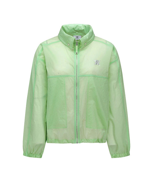 Light green women’s Stingray Fit jacket with shirring details from Amethyst Lucy, designed as a stylish golf accessories piece.