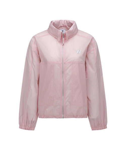 Pink women’s shirring point Stingray fit jacket by Amethyst Lucy, styled as a fashionable golf accessories jacket.