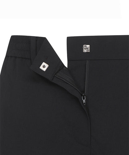 Black women’s ventilation slim jogger long pants from ANEW Golf by Amethyst Lucy, shown on a model with a relaxed fit.
