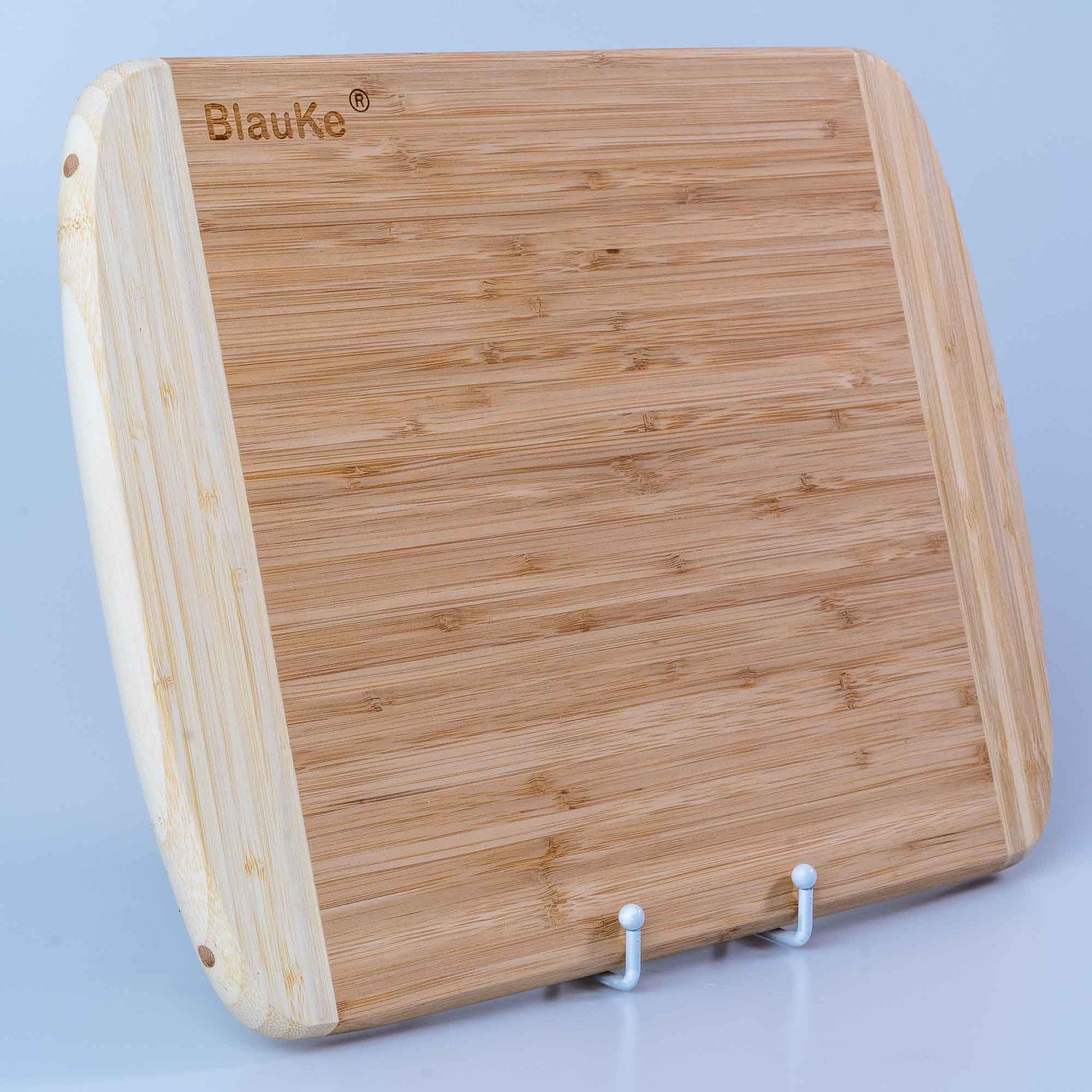 Large bamboo kitchen cutting board by Jade Danae, 14x11 inches, sturdy wooden chopping board for food preparation.