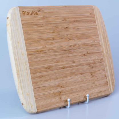 Large bamboo kitchen cutting board by Jade Danae, 14x11 inches, sturdy wooden chopping board for food preparation.