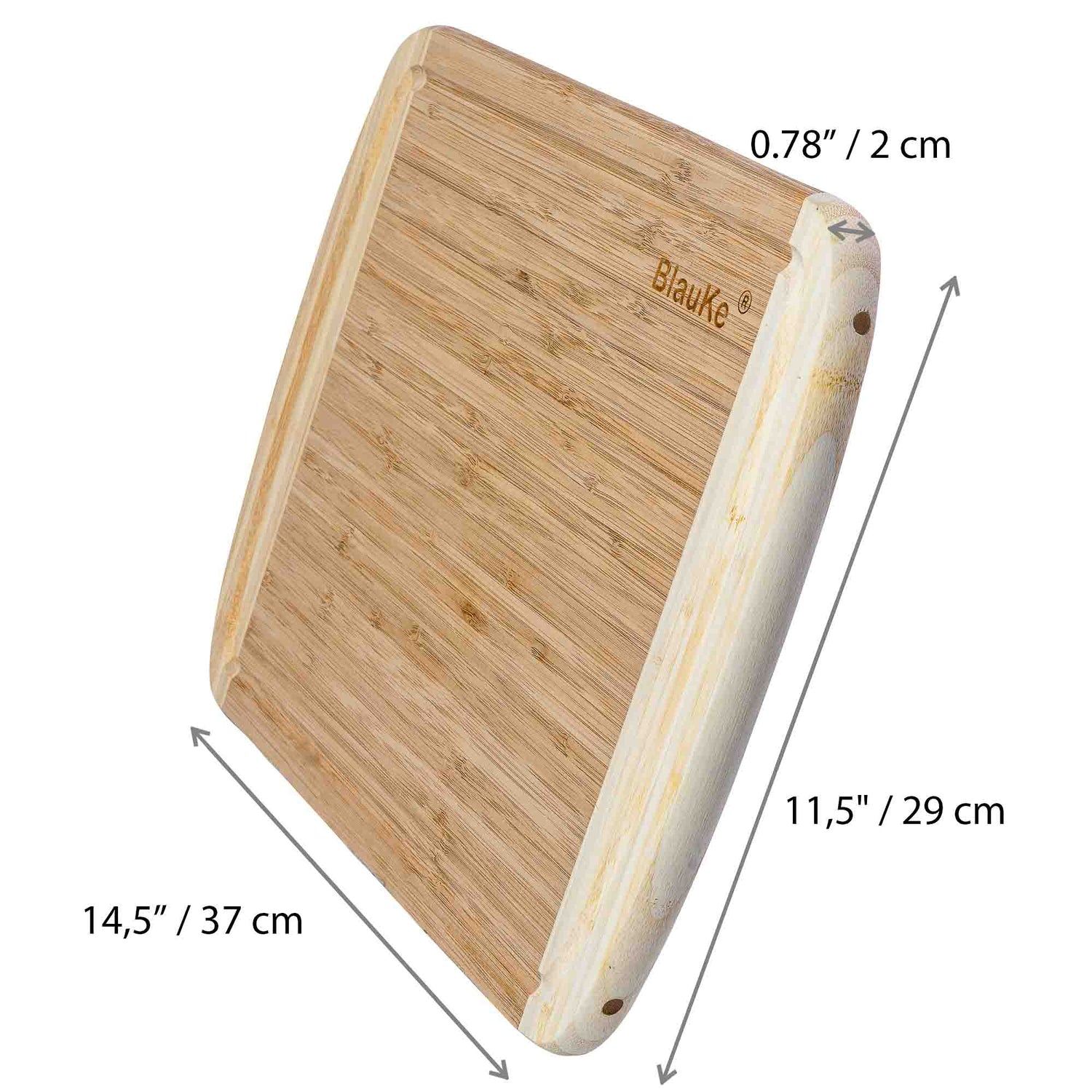 Large bamboo kitchen cutting board by Jade Danae, 14x11 inches, ideal for chopping and meal prep in the kitchen.