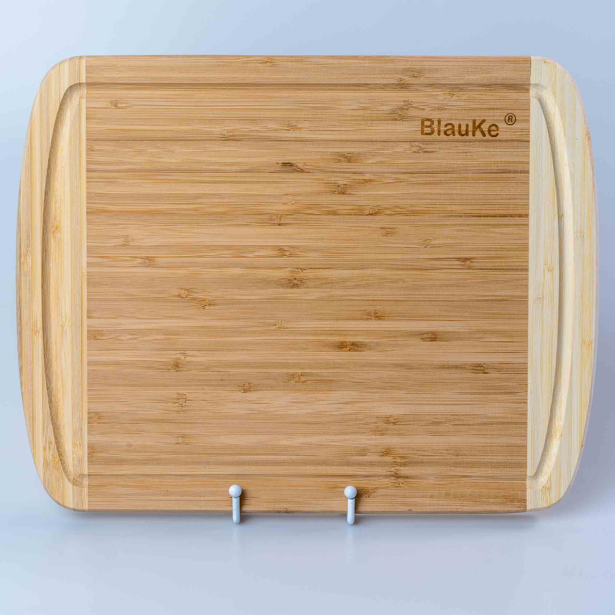 Large bamboo kitchen cutting board by Jade Danae, 14x11 inches, sturdy wood chopping board for food preparation.
