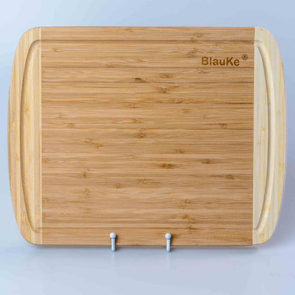 Large bamboo kitchen cutting board by Jade Danae, 14x11 inches, sturdy wood chopping board for food preparation.