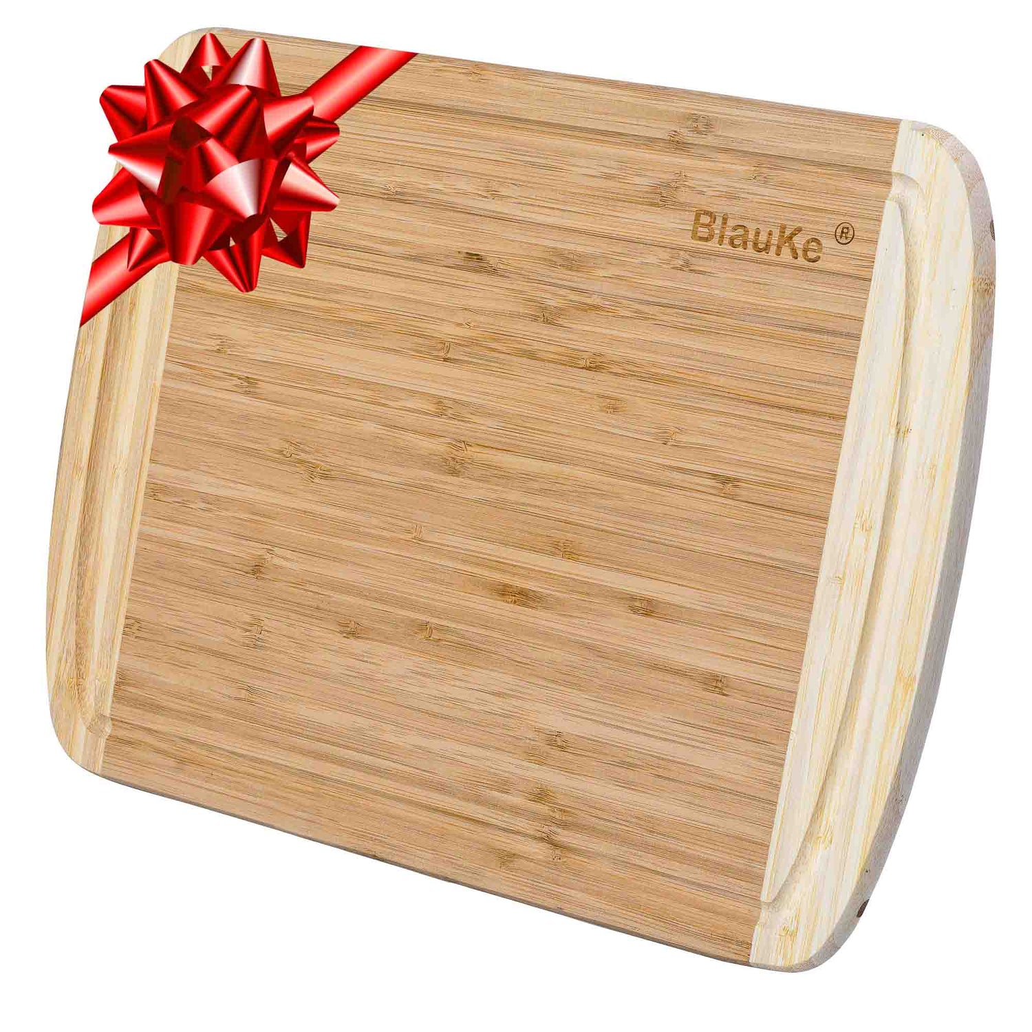 Large bamboo kitchen cutting board by Jade Danae, 14x11 inches, ideal for chopping and serving food in the kitchen.