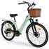Puce Hades CYSUM X-City women’s 26-inch green e-bike with aluminum frame, 250W motor, 10Ah battery, and 25 km/h speed.
