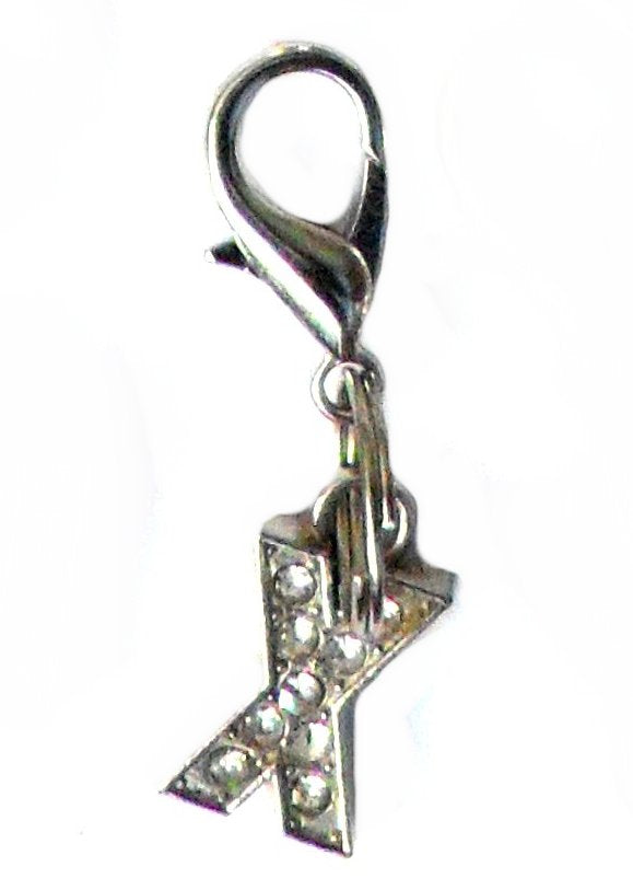 Salmon Oscar A-Z Crystal Letter pet charm attached to a leash, featuring sparkling crystal letters for pet accessories.