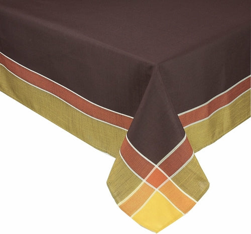 Pink Leto Riviera tablecloth with intricate coffee-colored pattern, ideal for home decor and enhancing dining table aesthetics.
