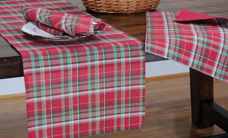Pink Leto Holiday Tartan Table Runner for home decor, featuring classic tartan pattern, perfect for festive table settings.