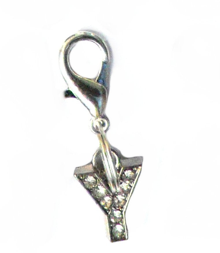 Salmon Oscar A-Z Crystal Letter pet charm attached to a leash or collar, featuring sparkling crystal letter design for pet accessories