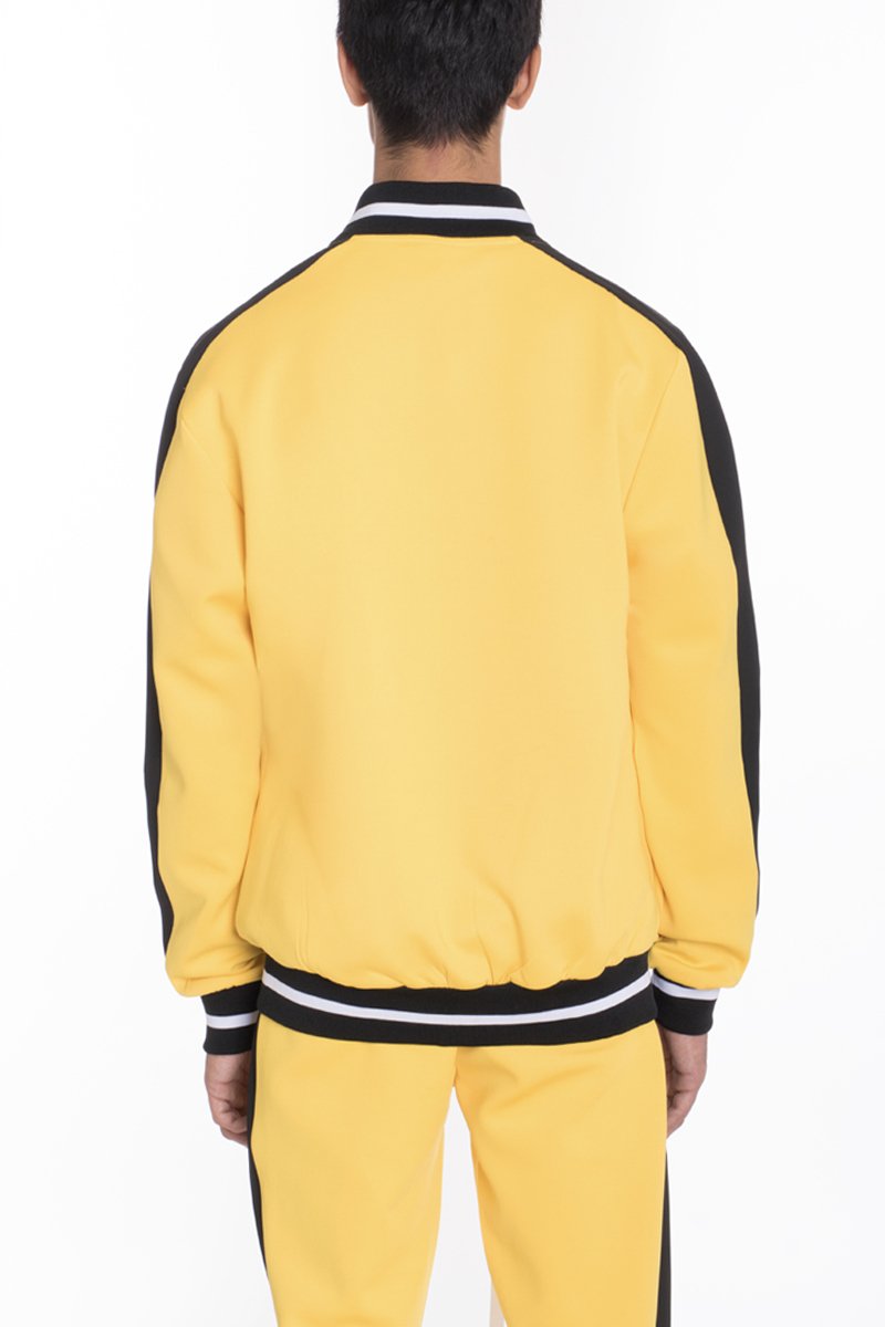 Lime Milo heavy weight solid track jacket in yellow, activewear, with front zipper and ribbed cuffs and hem.