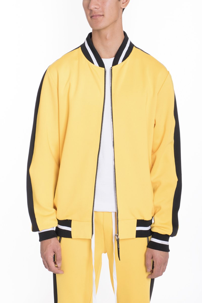 Lime Milo heavy weight solid track jacket for activewear, shown in yellow color with front zipper and sporty design.