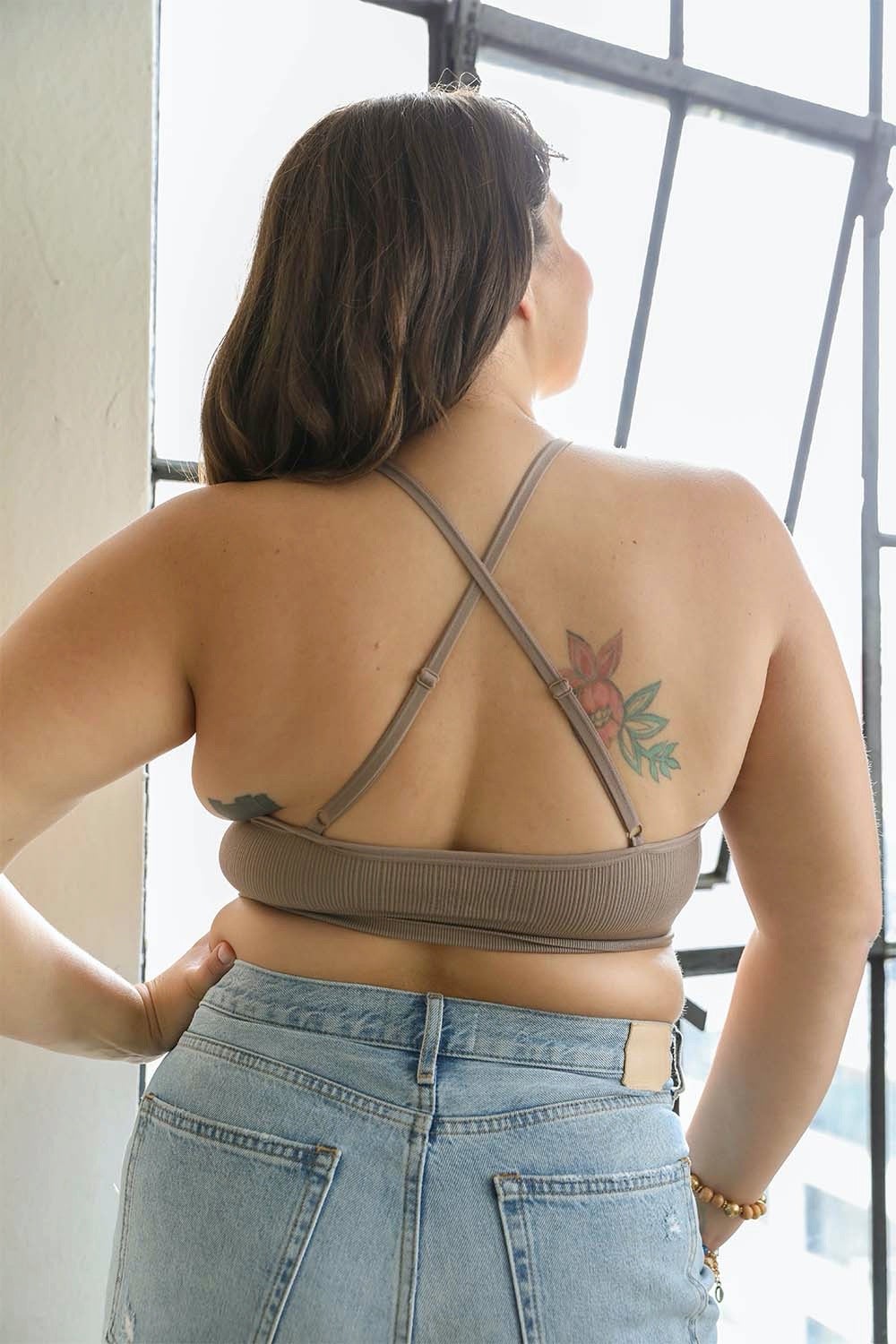 Periwinkle Aether crochet lace high neck halter bralette with cross-back, lingerie style, showcasing intricate lace details and supportive design.