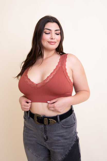 Lace trim padded bralette from Periwinkle Aether, featuring delicate lace details and soft padding for comfortable wear.