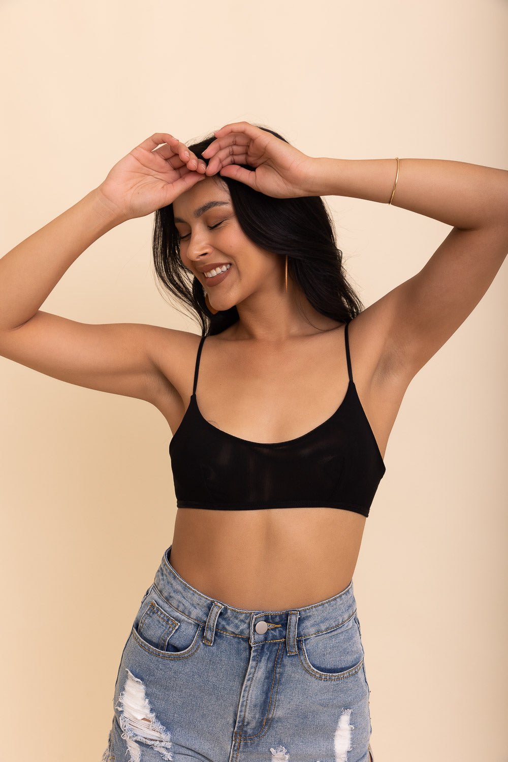 Black sheer mesh basic bralette by Periwinkle Aether, featuring delicate, lightweight fabric and simple design.