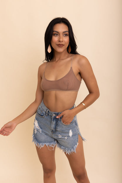 Sheer mesh basic bralette by Periwinkle Aether featuring delicate, lightweight fabric and minimalistic design.
