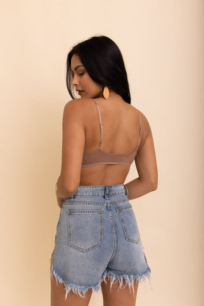 Nude sheer mesh basic bralette from Periwinkle Aether, featuring lightweight, breathable fabric and delicate straps.