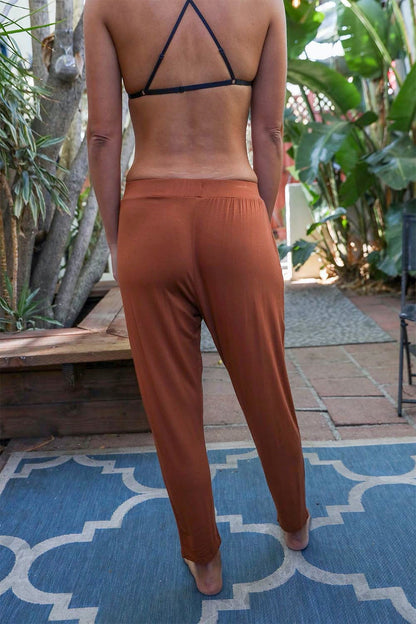 Copper-colored wide band lounge pants by Periwinkle Aether, casual accessories with relaxed fit and soft fabric.