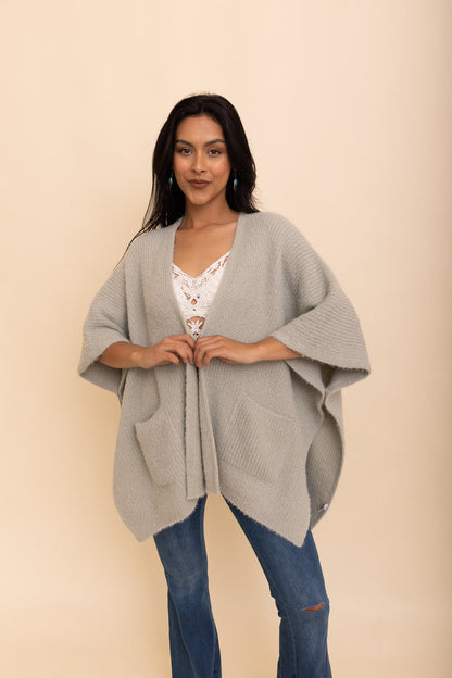 Periwinkle Aether Relax &amp; Chill Autumn Nights boucle cardigan in soft sage, cozy accessories for fall wear.