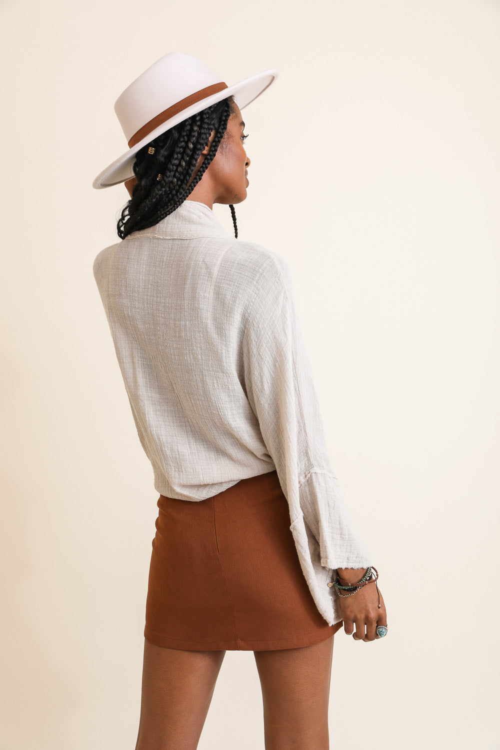 Periwinkle Aether flounce tie-front kimono wrap accessory with ruffled edges and lightweight fabric, displayed from the back view.