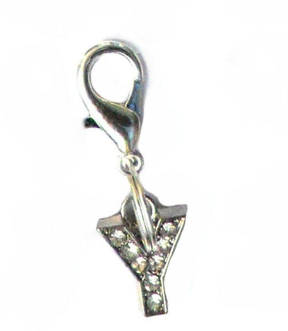 Salmon Oscar A-Z Crystal Letter Pet Charm attached to a dog leash, featuring sparkling crystal letters for customizable pet accessories.