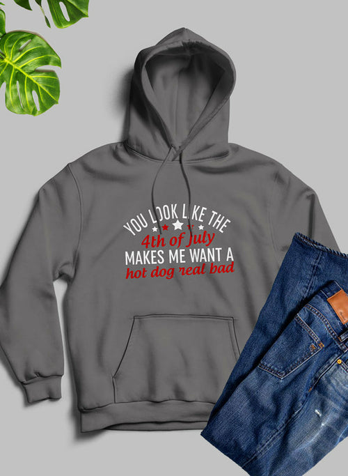 White "You Look Like The 4th Of July" hoodie T-shirt by Jade Thalassa, featuring festive patriotic design and comfortable fit.