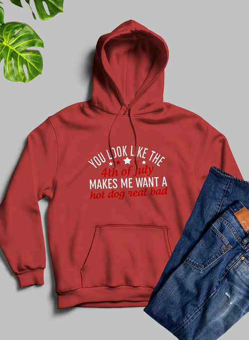 White "You Look Like The 4th Of July" hoodie by Jade Thalassa featuring patriotic-themed graphic print.