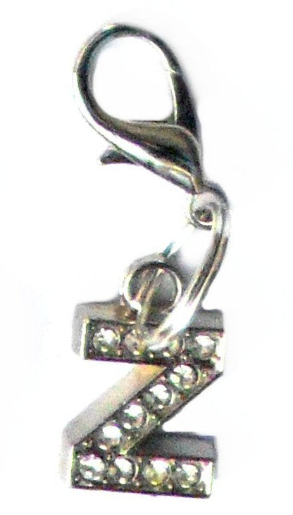 Salmon Oscar A-Z crystal letter Z pet charm attached to a leash or collar for dogs or cats.