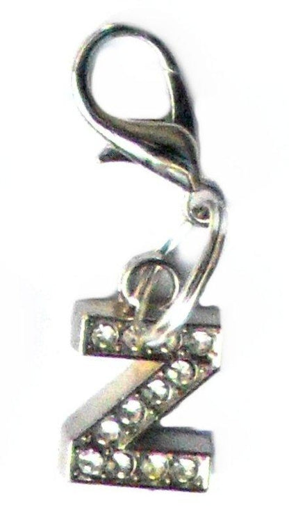 Salmon Oscar A-Z crystal letter pet charm in the shape of the letter Z on a leash or collar accessory.
