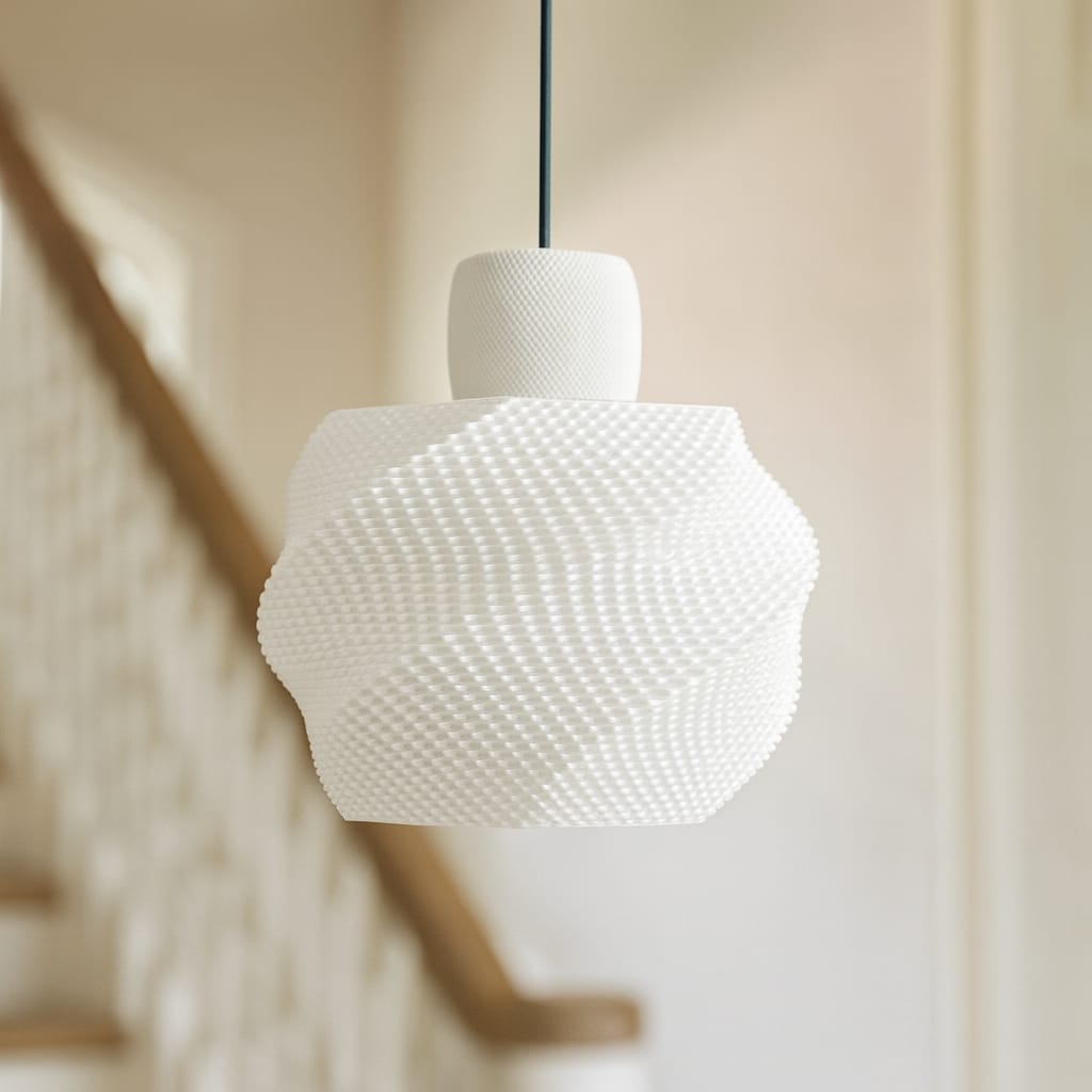 Azure Pontus Zenith Glow pendant lamp hanging with a soft illuminated glow, modern lighting fixture for stylish interior decor.