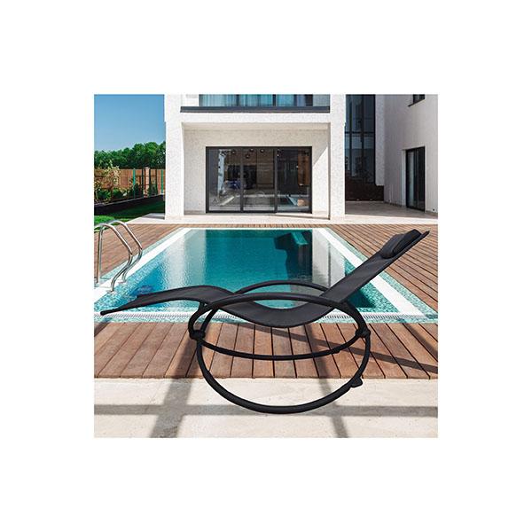 Black zero gravity portable foldable rocking chair recliner by Amethyst Hera, shown in a relaxed outdoor setting.