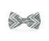 Indigo and beige zigzag dog bow tie by Plum Semele, styled on a pet collar for a fashionable pet accessory.