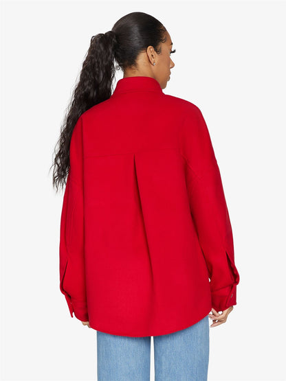 Oversized Patch Pocket Shacket by Rose Eleusis, a stylish jacket with large patch pockets, casual and comfortable for everyday wear.