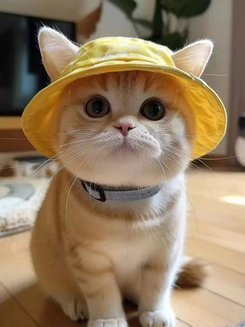 Pink pet bucket hat by Pear Daisy, perfect for home and garden, featuring a wide brim and cozy design for pets.