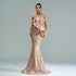 Carmine Juneberry Champagne Glam halter mermaid dress with luxurious fabric, fitted silhouette, and elegant design for special occasions.